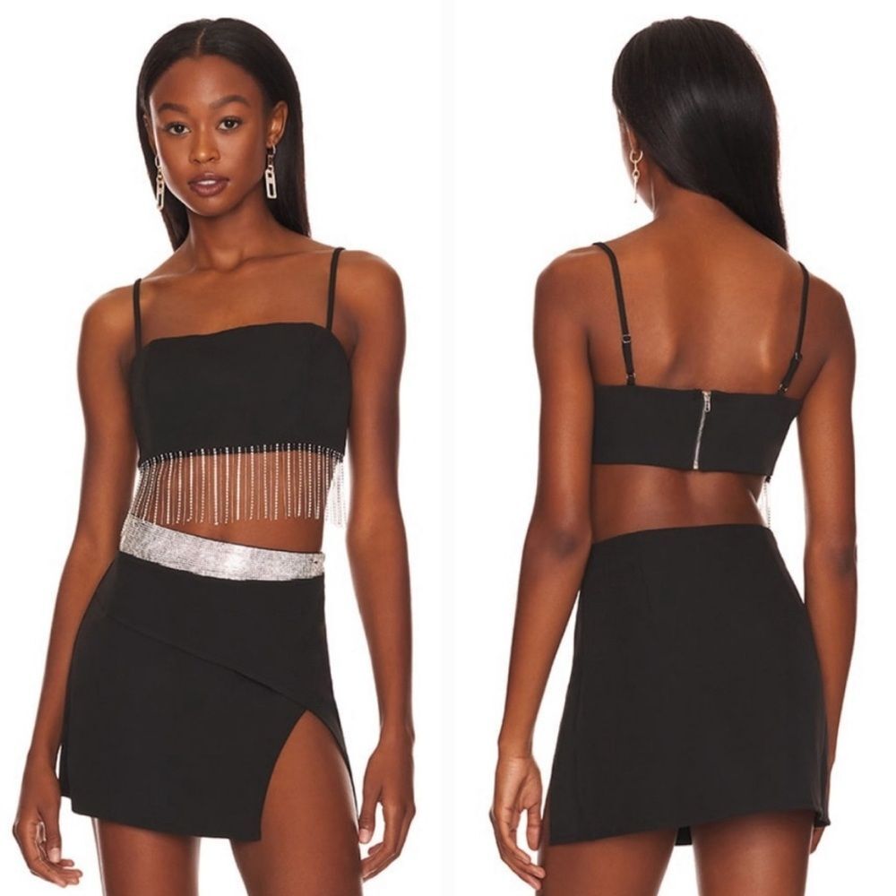 Superdown Irina Crystal Fringe Top in Black